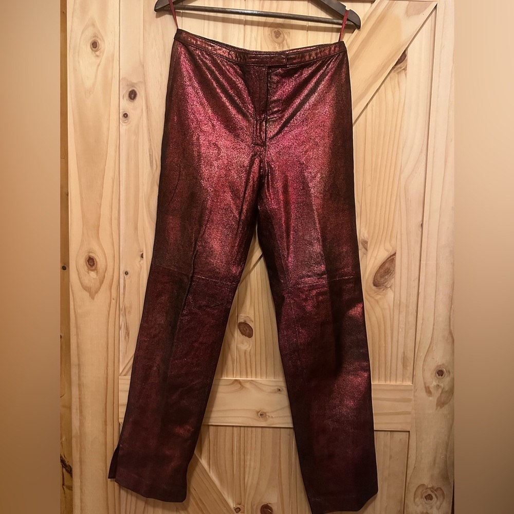 Sparkly red genuine leather pants